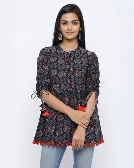 Floral Print Tunic with Tie-Up Detail